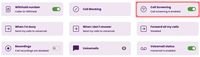 Call Screening tile on control panel dashboard