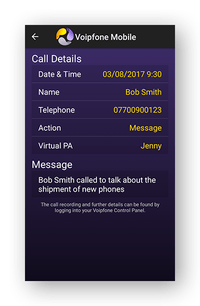 Voipfone PA Call Log Voipfone PA Call Log