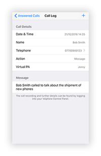 Voipfone PA Call Log Voipfone PA Call Log