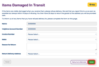 Returning items damaged in transit