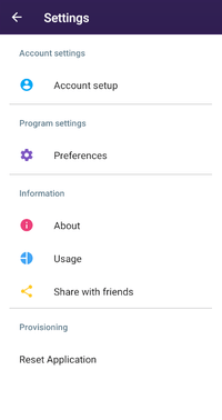Voipfone app settings screen Voipfone app settings screen