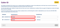 Caller ID settings on the Voipfone control panel Caller ID settings on the Voipfone control panel