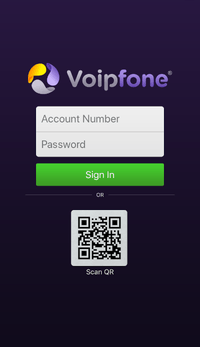Voipfone Softphone app login screen Voipfone Softphone app login screen