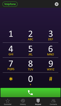 Voipfone app dialing screen Voipfone app dialing screen