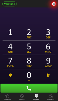 Voipfone app settings button location Voipfone app settings button location