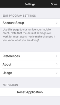 Voipfone app settings screen Voipfone app settings screen