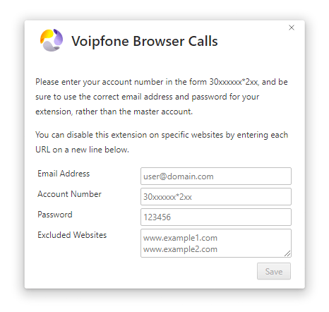 Voipfone Browser Calls Options