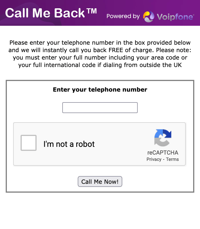 Call me back popup example Call me back popup example