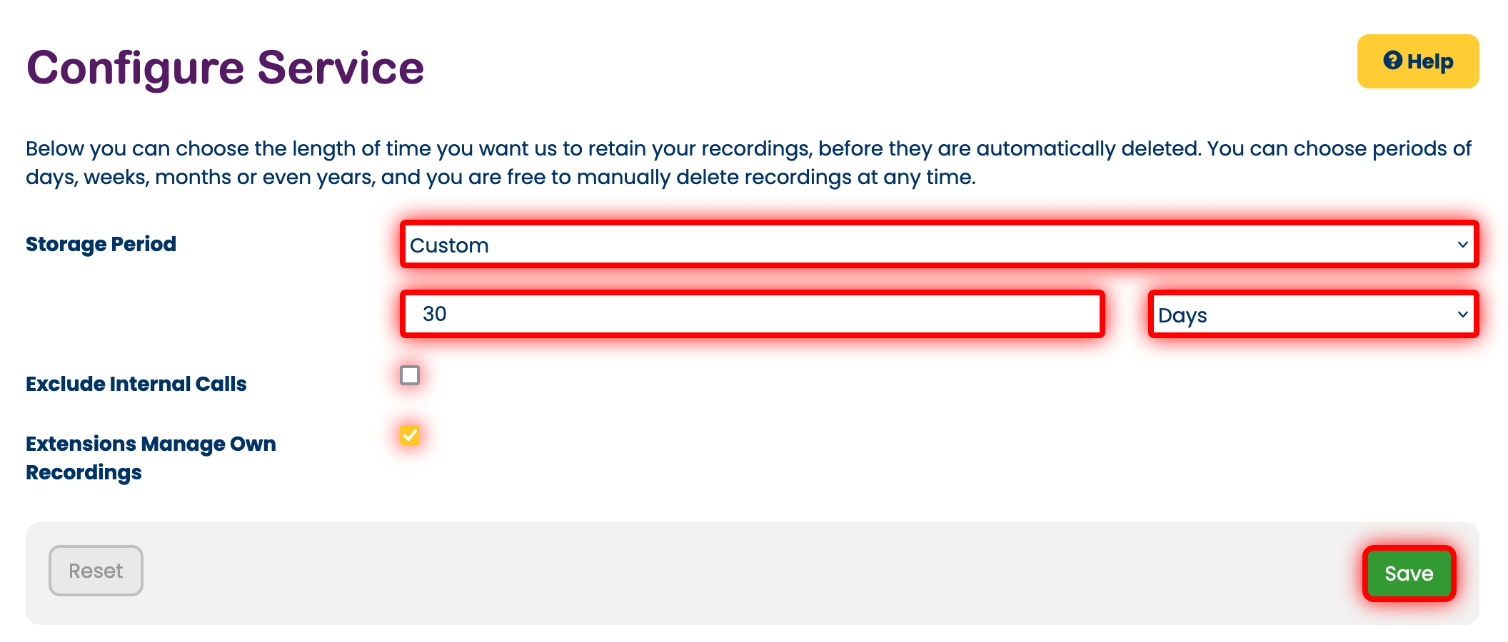 Configuring call recording services Configuring call recording services