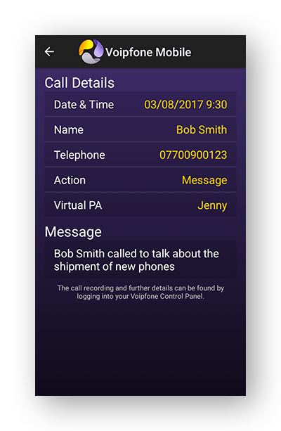 Voipfone PA Call Log