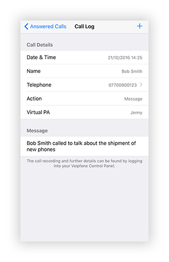 Voipfone PA Call Log
