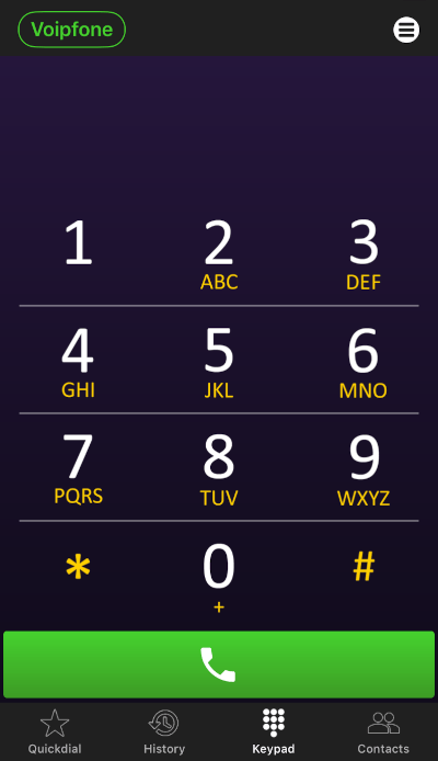 Voipfone app dialing screen