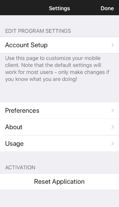 Voipfone app settings screen