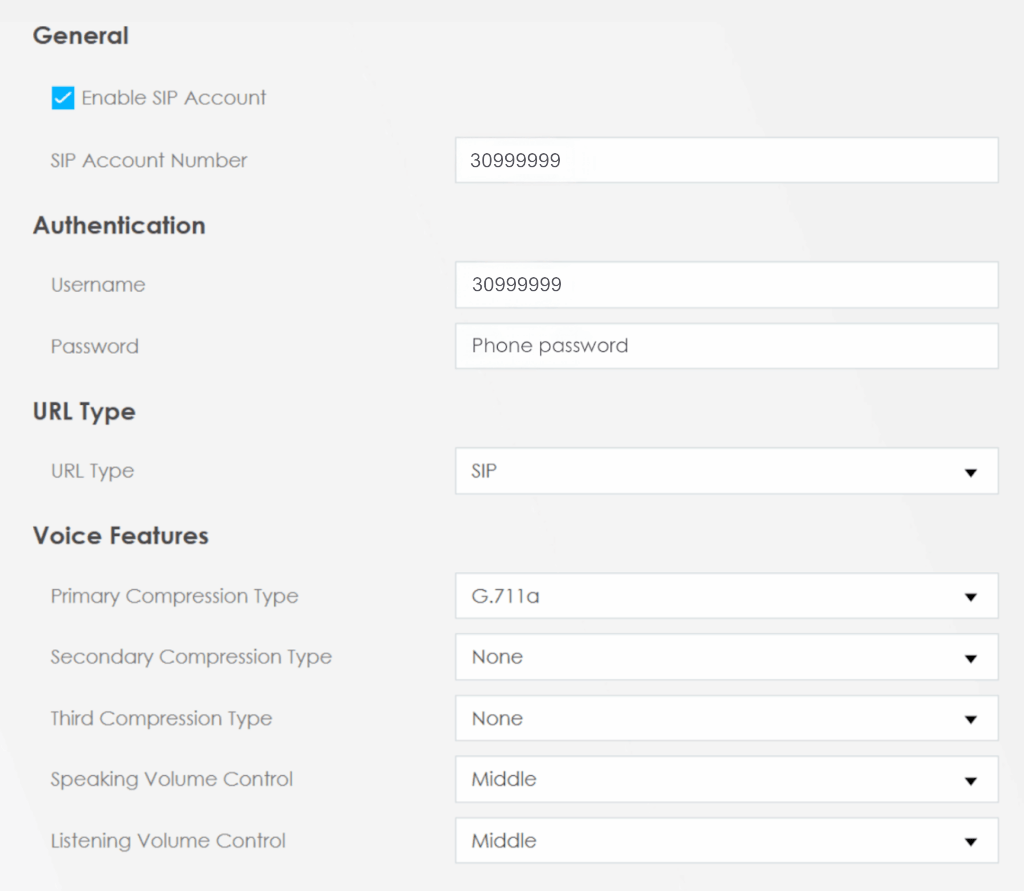 Entering SIP account details Entering SIP account details