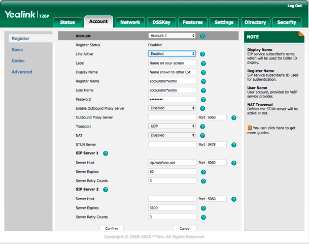 Yealink T26p Configuration Guide